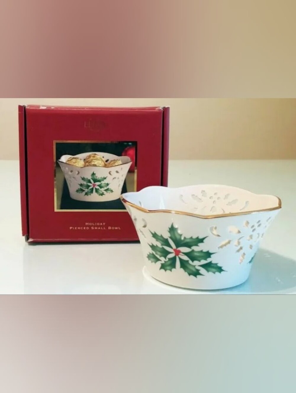 LENOX Holiday Pierced Bowl 2.5" PORCELAIN 24K Gold Trim NEW w/tags